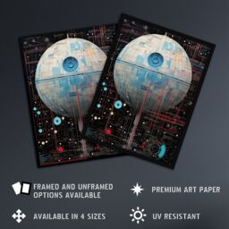 Artery8 Wall Art Print Dark Side Engineering Death Star Schematic Diagram Science Fiction Technology Design Artwork Framed in Blue - Size: A4 - thumbnail 2