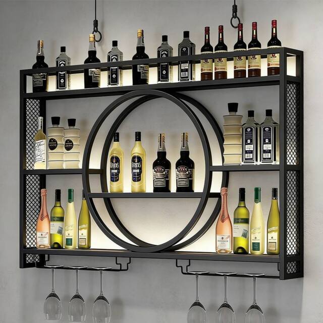 Ventryn Hanging Red Wine Rack Cabinet with Industrial Design in Black - image 1