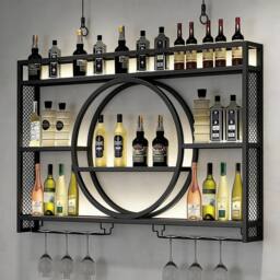 Ventryn Hanging Red Wine Rack Cabinet with Industrial Design in Black - thumbnail 1