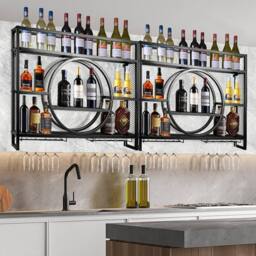 Ventryn Hanging Red Wine Rack Cabinet with Industrial Design in Black - thumbnail 3