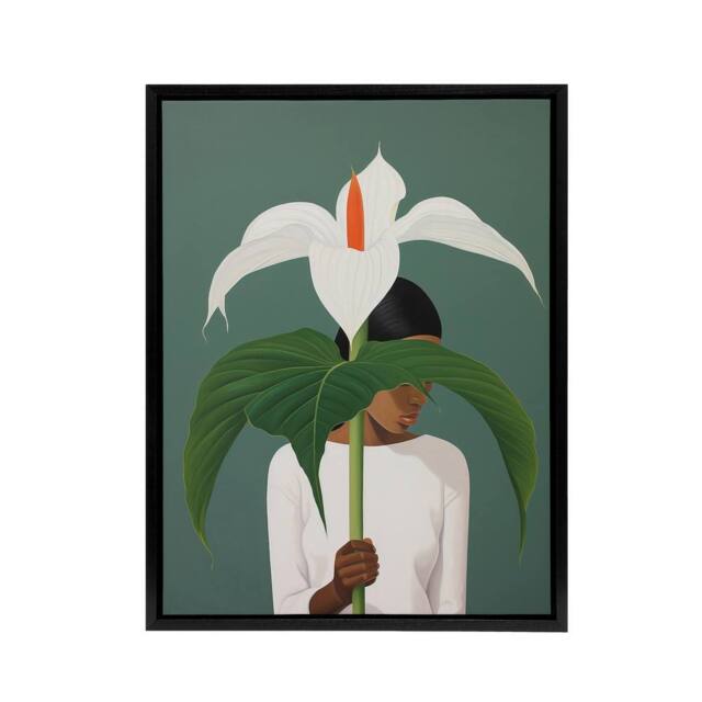 "Artery8 Giant Peace Lily Plant Lover Framed Canvas Wall Art Print in Green - Size: W12"" x H16""" - image 1