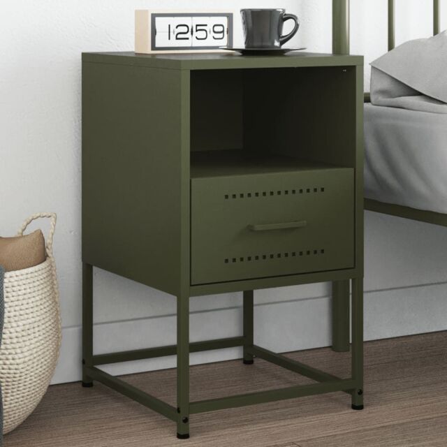Berkfield Home Bedside Cabinet Olive Green 36x39x60.5 cm Steel - image 1