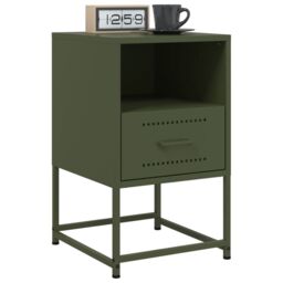 Berkfield Home Bedside Cabinet Olive Green 36x39x60.5 cm Steel - thumbnail 4