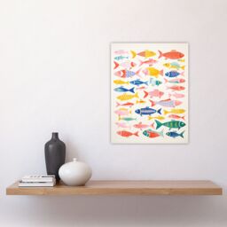 "Artery8 Multicoloured Fish Screen Print By Sofia Francis Kitchen Food Risograph Unframed Wall Art Print Poster Home Decor Premium - Size: W12"" x H16""" - thumbnail 4