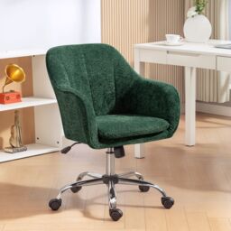 HOMCOM Modern Snow Flannel Office Desk Chair for Bedroom, Living Room in Dark Green