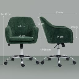 HOMCOM Modern Snow Flannel Office Desk Chair for Bedroom, Living Room in Dark Green - thumbnail 3