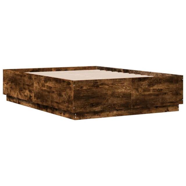 Berkfield Home Durable Bed Frame with LED without Mattress Smoked Oak 120x190 cm in Brown - Size: Small Double - image 1