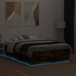 Berkfield Home Durable Bed Frame with LED without Mattress Smoked Oak 120x190 cm in Brown - Size: Small Double - thumbnail 4