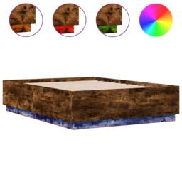 Berkfield Home Durable Bed Frame with LED without Mattress Smoked Oak 120x190 cm in Brown - Size: Small Double - thumbnail 3