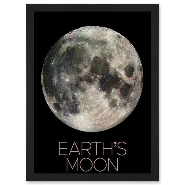 Artery8 NASA Our Solar System Earth's Moon Lunar Galileo Image Artwork Framed Wall Art Print A4 in Black - image 1