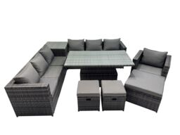 Fimous 10 Seater Outdoor Garden Rattan Furniture Set with Side Table 3 Stool in Dark Grey - thumbnail 2