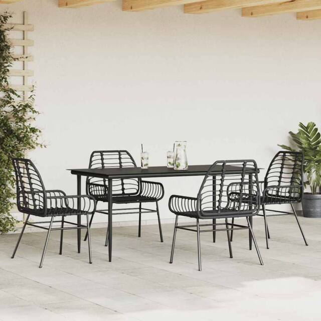 Berkfield Home Beautiful 5 Piece Garden Dining Set Black Poly Rattan Glass