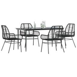 Berkfield Home Beautiful 5 Piece Garden Dining Set Black Poly Rattan Glass - thumbnail 2