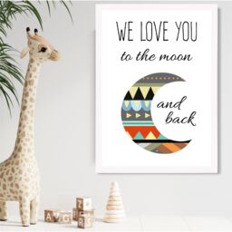 ARTZE Love you to the Moon Tribal Quote Framed Print SIZE: A4 with White Frame in Grey - thumbnail 2