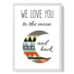 ARTZE Love you to the Moon Tribal Quote Framed Print SIZE: A4 with White Frame in Grey - thumbnail 1