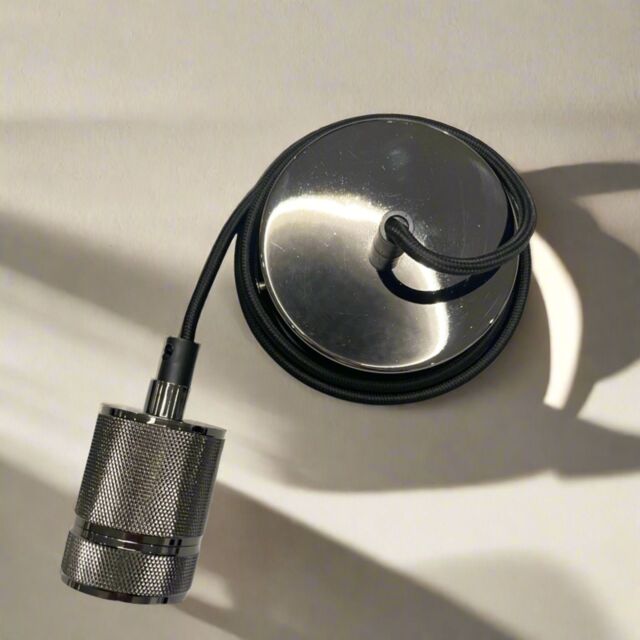 CGC Lighting 'Sydney' Black Knurled Single Band 1.5m adjustable E27 Ceiling Pendant & Matching ceiling Rose - image 1