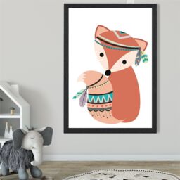 ARTZE Fox Tribal Animal Framed Print SIZE: A3 with Black Frame in Orange - Size: A4 - thumbnail 2