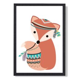 ARTZE Fox Tribal Animal Framed Print SIZE: A3 with Black Frame in Orange - Size: A4
