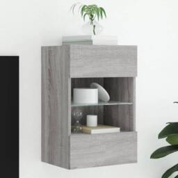 Berkfield Home TV Wall Cabinet with LED Lights Grey Sonoma 40x30x60.5 cm - thumbnail 2
