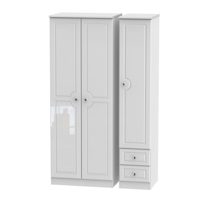 Ready Assembled 2 U Stratford Tall Triple Double Hanging + Drawer Wardrobe (Ready Assembled) in White