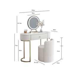 CARME HOME Romy Ivory Two - Tone Fabric Bouclé & Corduroy Dressing Table with Evie LED Mirror & Hattie Bouclé Stool - thumbnail 8