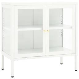 Berkfield Home Sideboard White 70x35x70 cm Steel & Glass - Size: 70 x 35 x 70 cm - thumbnail 3