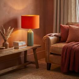 Happy Homewares Contemporary Drum Lamp Shade in Vibrant Orange Cotton Blend Fabric - Size: 12 inches - thumbnail 6