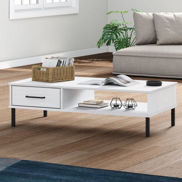 Berkfield Home Coffee Table with Metal Legs White Solid Wood Pine OSLO - image 1