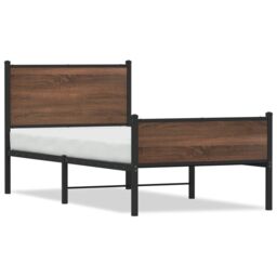 Berkfield Home Metal Bed Frame without Mattress Brown Oak 90x190 cm Single - thumbnail 2