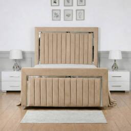 Living Comfort Bedz Regency Sleigh Slatted Base Upholstered Bed with 48 Inch Headboard in Beige - Size: King - thumbnail 2