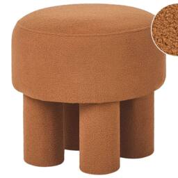 Wyld and Coco Boucle Orange Round Footstool Pouffe Upholstered Plywood Base Modern - thumbnail 2