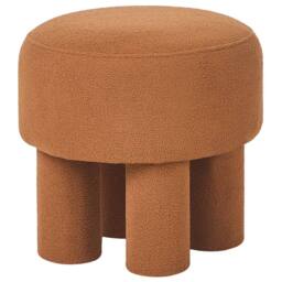 Wyld and Coco Boucle Orange Round Footstool Pouffe Upholstered Plywood Base Modern - thumbnail 3