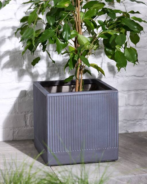 Dibor Small Slate Grey Ribbed Finish Fibre Clay Indoor Outdoor Garden Plant Pots Houseplant Flower Planter H25 x W25cm - image 1