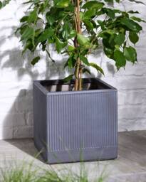 Dibor Small Slate Grey Ribbed Finish Fibre Clay Indoor Outdoor Garden Plant Pots Houseplant Flower Planter H25 x W25cm - thumbnail 1