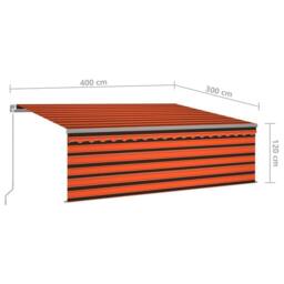 Berkfield Home Manual Retractable Awning with Blind&LED 4x3m Orange&Brown - thumbnail 7