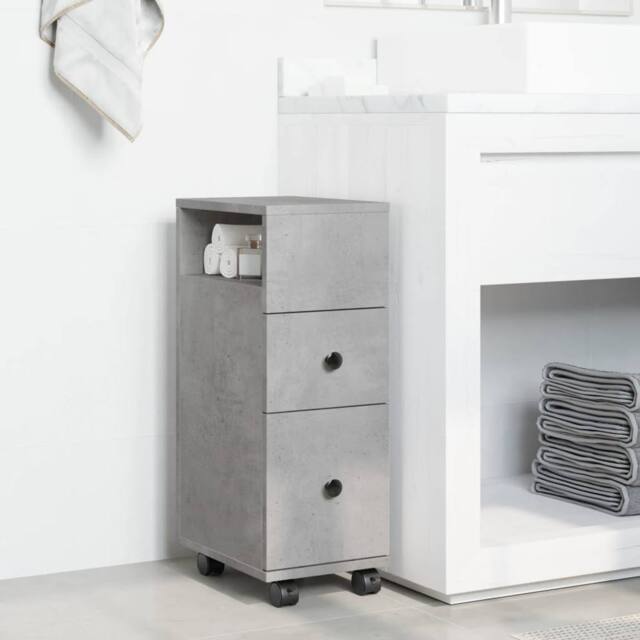 Berkfield Home Narrow Bathroom Cabinet with Wheels Concrete Grey Engineered Wood - image 1