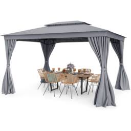 Gymax 296 cm x 397 cm Patio Gazebo Outdoor Double-Roof Canopy Tent-Grey in Grey - thumbnail 2