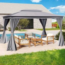 Gymax 296 cm x 397 cm Patio Gazebo Outdoor Double-Roof Canopy Tent-Grey in Grey - thumbnail 3