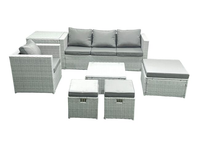Fimous Garden Outdoor Furniture Set 7 Seater Rattan Sofa Set with 3 Footstools Armchair Side Table Light Grey Mixed - image 1