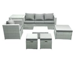 Fimous Garden Outdoor Furniture Set 7 Seater Rattan Sofa Set with 3 Footstools Armchair Side Table Light Grey Mixed - thumbnail 2