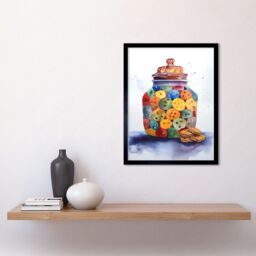 "Artery8 Wall Art Print Cookie Jar Folk Art Watercolour Painting Art Framed in Black - Size: W12"" x H16""" - thumbnail 2