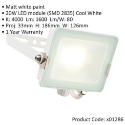 Loops 2 PACK Outdoor Waterproof LED Floodlight - 20W Cool White LED - Matt White - thumbnail 2