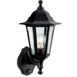 Netlighting Malmo 1 Light Outdoor Wall Lantern Uplight With Pir Black Resin IP44 E27