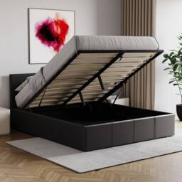 HD Designs Lisbon King Size Ottoman Leather Bed Frame UKFR Fabric in Black - thumbnail 8
