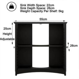 Kelvenix Under Sink Storage Unit Bathroom Cupboard in Black - thumbnail 3
