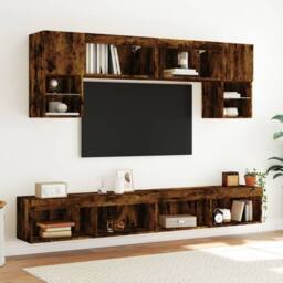 Berkfield Home TV Cabinet with LED Lights Smoked Oak 100x30x30 cm in Brown - Size: 100 x 30 x 30 cm - thumbnail 5