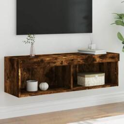 Berkfield Home TV Cabinet with LED Lights Smoked Oak 100x30x30 cm in Brown - Size: 100 x 30 x 30 cm - thumbnail 2