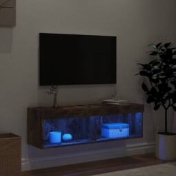 Berkfield Home TV Cabinet with LED Lights Smoked Oak 100x30x30 cm in Brown - Size: 100 x 30 x 30 cm - thumbnail 3