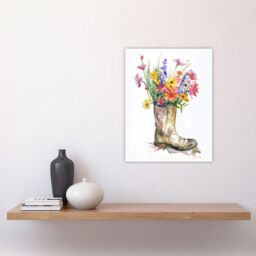 "Artery8 Colourful Wildflower Bouquet in Army Boot Vase Wall Art Print - Size: W18"" x H24""" - thumbnail 4