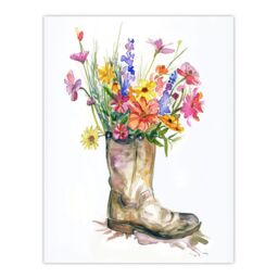 "Artery8 Colourful Wildflower Bouquet in Army Boot Vase Wall Art Print - Size: W18"" x H24""" - thumbnail 1